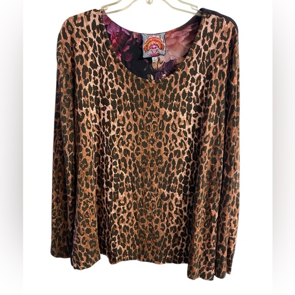 Johnny Was Tops - Johnny Was Regal Rose Leopard Print‎ Bamboo Top XL